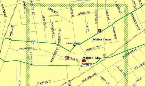 Downtown Malden map, with the Cyber Cafe right in Malden Square.