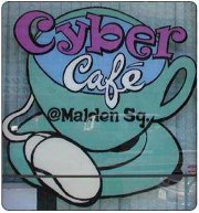 cyber cafe logo on front door